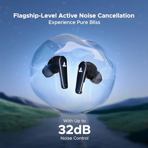 Image of Boat Airdopes 131 Elite ANC, 32dB Active Noise Cancellation, 60HRS Battery, Ambient Mode, 4Mics ENx, Fast Charge, IPX5, v5.3 Bluetooth Earbuds, TWS Ear Buds Wireless Earphones with mic (Active Black)
