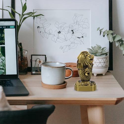 Figurines Merlion Singapour en métal : lot de 2 statuettes déco - 8