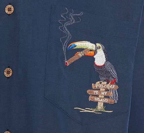 Bamboo Cay Men's Toucan Lounge Embroidered Short Sleeve Tropical Style Camp Shirt3