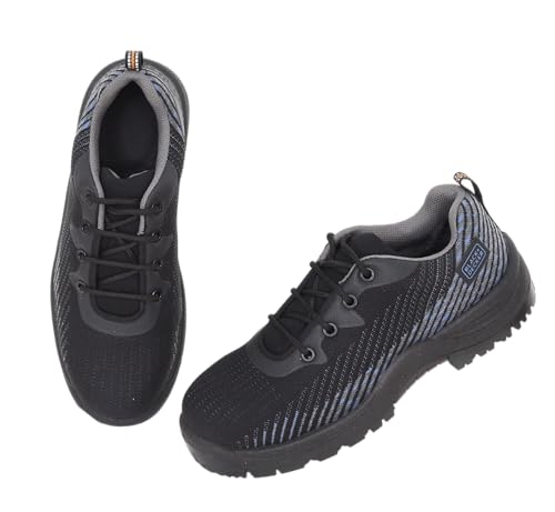 Image of BLACK+DECKER Flyknit Black & Blue Sporty Design Safety Shoes for Men | Lightweight, Antistatic & Antislip | Single Density with Fiber Toe | BXWB0186IN-FN | Size-10