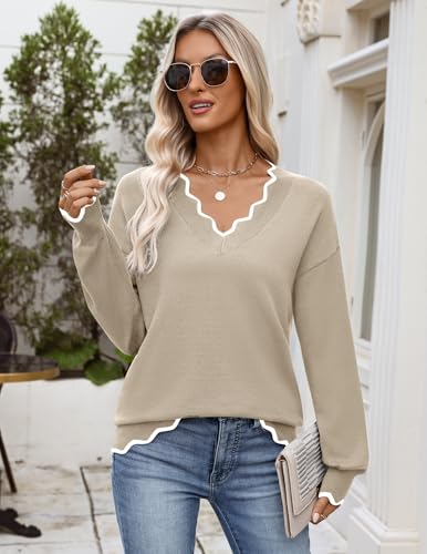Image of Zeagoo Women's 2026 Fall V Neck Sweater Long Sleeve Lightweight Knit Tops