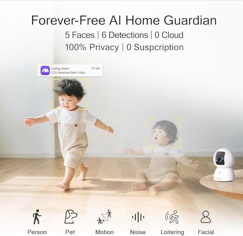 Image of 3K 5G Wi-Fi Security Camera Indoor, Backup Battery for Power Outage Protection, Free AI Tracking Facial ID, 5MP Pet /Dog Camera w / Speaker & Phone App, PTZ Baby Monitor, 0-Glow Night Vision, 2-Way Talk