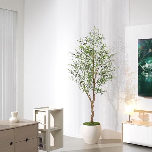 FEELEAD 6FT Faux Olive Tree, Large Olive Trees Artificial Indoor with Natural Wood Trunk & Lifelike Leaves, Tall Artificial Olive Tree with Pot for Home Office Living Room Decor — view 6