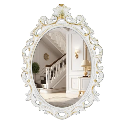 SIMON'S SHOP Vintage Wall Mirror in White with Gold Accents,
