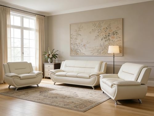 Trygoal 3-Piece White Faux Leather Living Room Set
