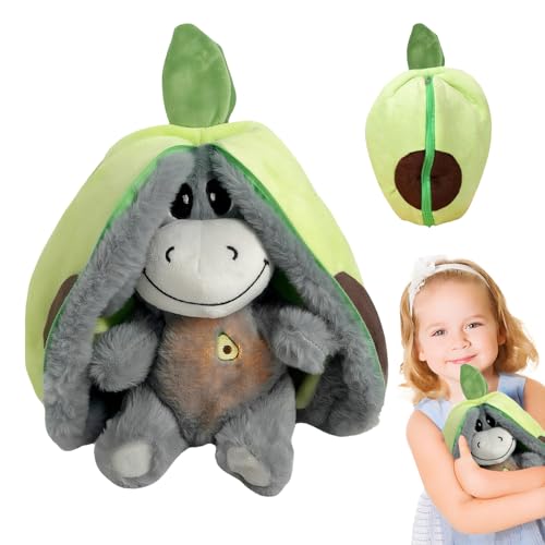 AOUZOVLI Atmendes Kuscheltier, Schlafender Plüsch Esel, Unsichtbarer Klettverschluss zum Einfachen Abnehmen und Waschen, Simuliert das Saugen, Begleitet Kinder in Einen Ruhigen Schlaf