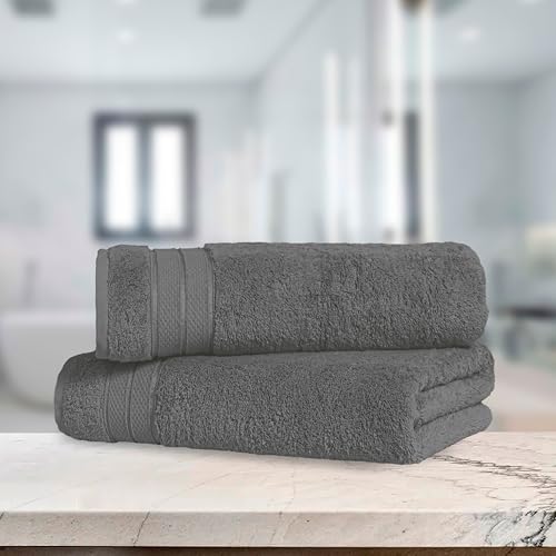 Image of Elegant Comfort Three Line Popcorn Towel Set for Bathroom 27 x 54 inches, Premium Hotel Quality 2-PACK Bath Towels, 100% Turkish Cotton, Soft and Durable, Quick Dry and Highly Absorbent, Charcoal Gray