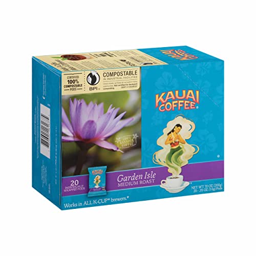 Kauai Coffee Pods Compatible with K-Cup Pods for Keurig Brewers – 20% Hawaiian Arabica – Medium Roast, Rich, Smooth, No Bitterness – Garden Isle, 1 Pack of 20 Single Serve Cups