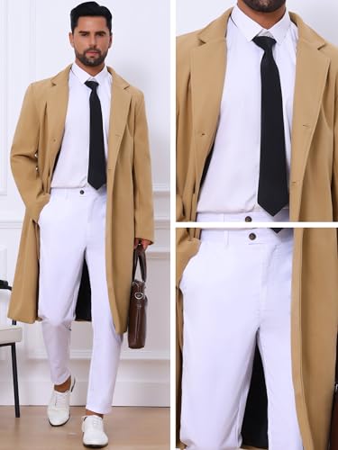 Image of Lars Amadeus Winter Trench Coat for Men's Single Breasted Notch Lapel with Pockets Formal Overcoat