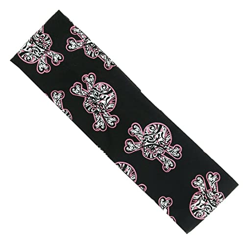 Topkids Accessories Yoga Headband for Women, Hairbands Women, Exercise Band, Womens Cycling, Sweat Bands, Hair Accessories, Headbands for Women's Hair (6cm / 2.4", Black & Pink Skull & Crossbones)