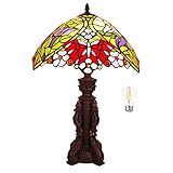 MOOVIEW Tiffany Lamp Stained Glass Bedside Lamp for Bedroom 22’’ Tall Retro Desk Light Lamp LED...