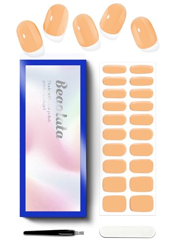 Beaolata Semi Cured Gel Nail Strips - UV Light Gel Nail Stickers - 20 Long Lasting Salon Quality Wraps (Tropical Melon Orange)