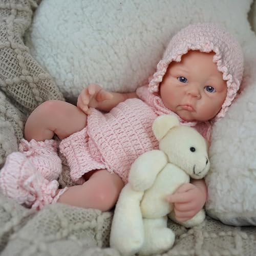 Bebê Reborn Boneca Silicone Sólido Suave Menina 35cm Olhos Azuis