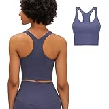 LITIAN Yoga Bras for Women,Longline Sports Bra Racerback Crop Workout Top Built in Bra for Women Ladies Padded Sport Running Gym Bra Full Support(Lilac Grey，4