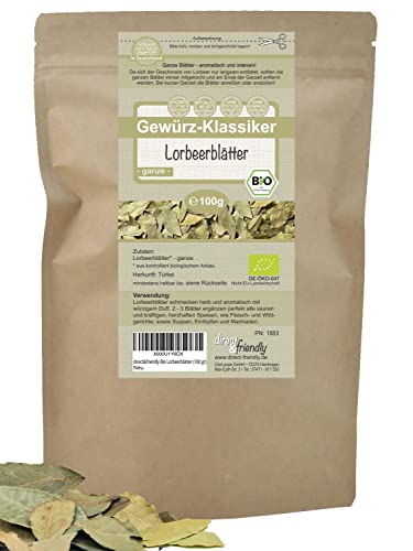 direct&friendly | Premium Bio Lorbeerblätter | 100g | handverlesen | ganze, getrocknete Blätter