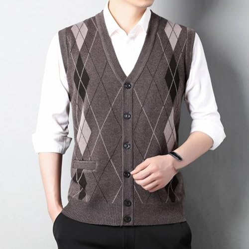 Chaleco de jacquard casual sin mangas con patrón argyle clásico de caballero 5