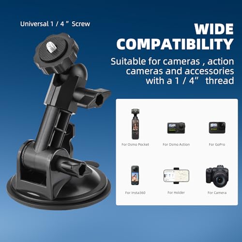 BRDRC Pocket 3 Suction Cup Mount, Windshield Window Dash Holder Kit with Expansion Adapter for GoPro Max Mini Hero 12 11 10 9 8 7 6 5 Pocket 3 2 Insta360 X3 X2 Go 3 Action 3 4 Accessories