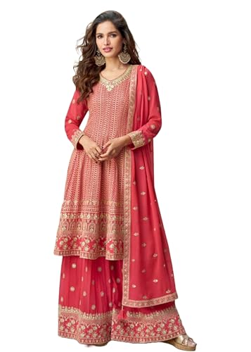 Costume indien en tissu Georgette véritable soie Bollywood Wear Suit 12144 Small