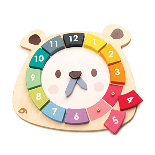 Image of Tender Leaf Toys - 12 Pcs Bear Colors Clock, Early Learning Time, Educational Learning Clock Toy - Wooden Clock, Lovely Shapes - Cognitive Toy for Kids