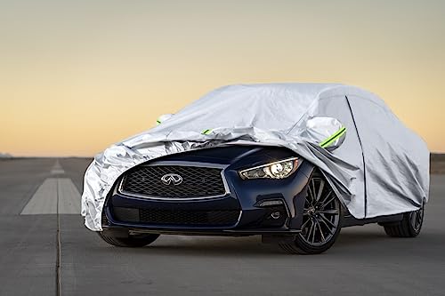 Image of Kaugung 6 Layers Car Cover Custom Fit Infiniti Q50 Sedan from 2013 to 2025, Waterproof Car Cover All Weather for Automobiles Outdoor Indoor with Zipper Door, Sun Rain Dust Snow Protection.