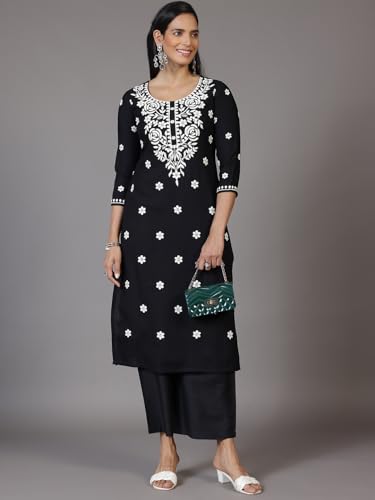 Image of Libas Womens Embroidered Viscose Straight Kurta for Women | Ethnic wear | Bridal Suit | Wedding Dress | Occasion wear