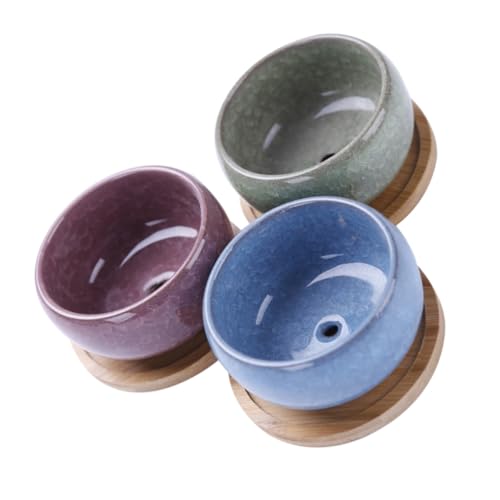 Kisangel 3 Piezas Maceta para Plantas de Interior hoyo de Planta Soporte para Plantas macetero con Bandeja vasijas de Barro Jardin jardín Ceramic flowerpots Ceramica Creativa cerámica Blue