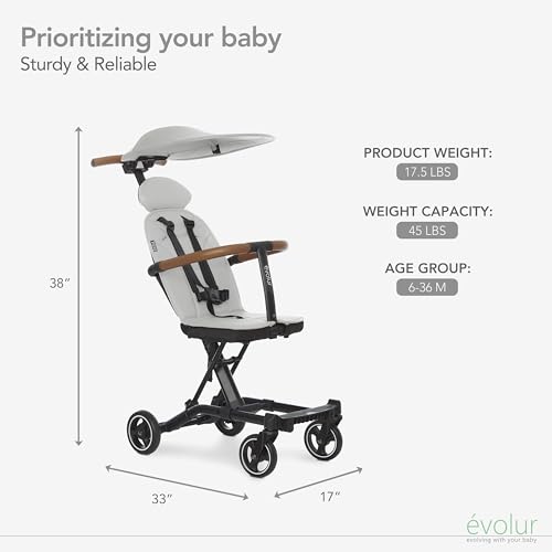 Image of evolur Cruise Rider Stroller with Canopy, Lightweight Umbrella Stroller with Compact Fold, Easy to Carry Travel Stroller - Koala Gray