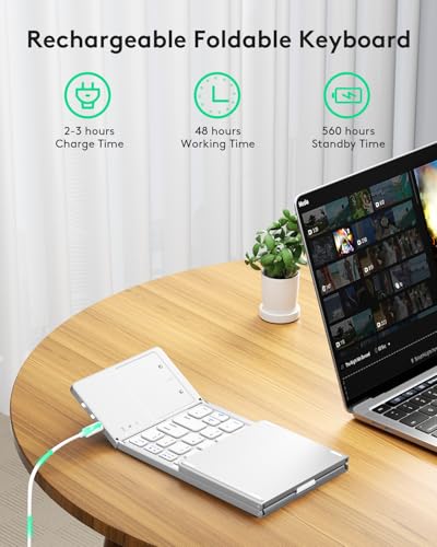 Image of Samsers Foldable Bluetooth Keyboard with Touchpad, Slim Compact, Silver | Multi-touch Trackpad, Full Size, Phone Holder, USB-C Charging, 1 Device, for Android Windows iOS Mac OS, Mobile Productivity