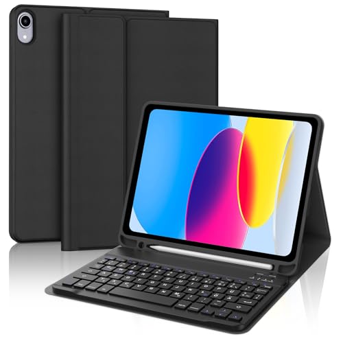 SENGBIRCH Funda con teclado para iPad 11ª Gen A16 2025/10ª Gen 10.9' 2022 - QWERTZ Teclado alemán con ranura para lápiz, funda tipo folio extraíble inalámbrica para iPad de 11ª generación, negro