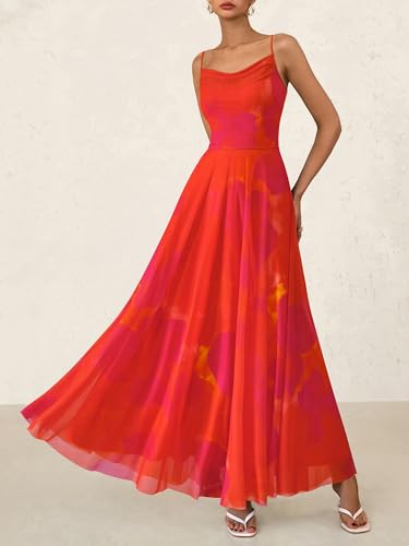 Image of BTFBM Women Summer Maxi Dresses Elegant Wedding Guest Dress | Cowl Neck,Spaghetti Strap,Mesh,Floral,A-Line,Flowy,Party,Cocktail,Homecoming,Graduation,Sundress,Prom,Beach Long Dresses