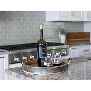 BIRDROCK HOME Large Round Wooden Serving Tray with Handles & Iron Accents - Round Barrel Tray for Living Room, Kitchen, Coffee Table Decor, Breakfast, Cheese Board & Bar - Tray Platter in Lap & Couch BIRDROCK HOME Large Round Wooden Serving Tray with Handles Iron Accents Round Barrel Tray for Living Room Kitchen Coffee Table Decor Breakfast Cheese Board Bar Tray Platter in Lap Couch