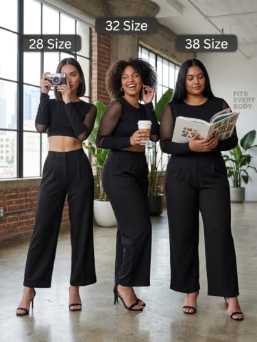 Image of Leriya Fashion Women High Waist Polycotton Formal Trousers | Summer Breathable Wide Leg Pants with Pockets |Casual, Office & Travel Outfits