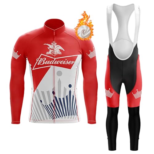 Maillot Ciclismo Hombre Conjunto Bici MTB Invierno Ropa Ciclista Polar Térmico,Traje Bicicleta Chaquetas Manga Larga y Pantalones Tirantes con 19D Gel Acolchado,Completa de Jerseys Ciclo BTT(B13,L)