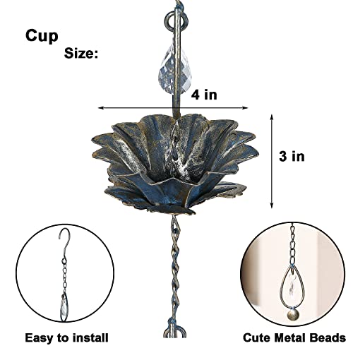 Retrome Rain Chains, 8.5Ft Length Replacement Downspout for Gutters, Acrylic Teardrop & Flower-Shaped Cup Rain Chain…