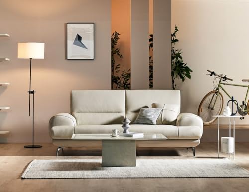 Image of Fabrique Wistorogic Leatherette 3 Seater Sofa Set with Puffy Moden Design White | Stylish Home Office & Living Room Furniture | Lightweight Design with Durable Stainless Steel Legs