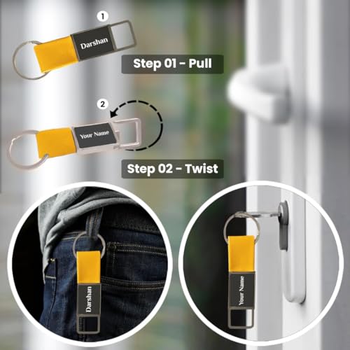 Image of Giftana Personalized Card Holder with Pen, Keychain with Name, 3 in 1 Customized Pen, Card Holder Keychain Gift Set, Personalised Gifts for Husband, Corporate Gifts for Employee (Yellow)
