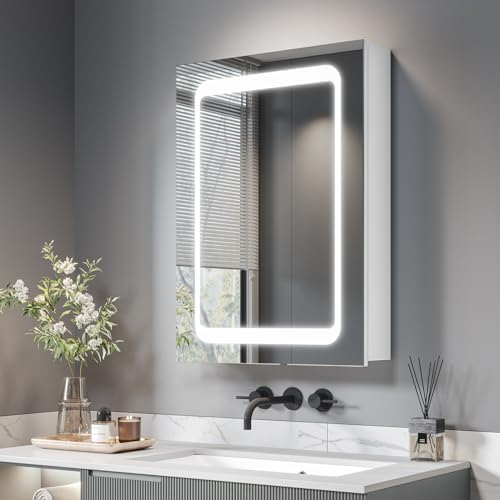 Dripex Bathroom Mirror with Lighting, Glass Shelf and Socket