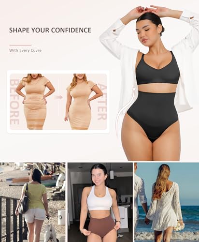 Image of FeelinGirl Thong Shapewear Tummy Control Mid Waisted Seamless Shapewear for Women Moderate Compression