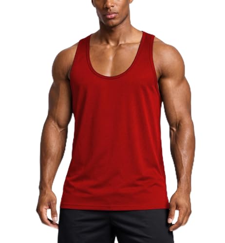 Men's Tank top, deep-Neck Muscle Vest, Y-Strap Design, Sleeveless top for Bodybuilding and Gym Workouts, Suitable for Weightlifting and Fitness Training. Red L