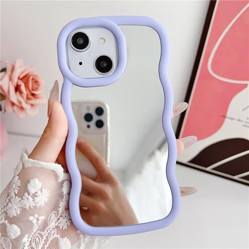 MuZiF iPhone 15 用 ケース 鏡とし ウェーブ かわいい 可愛い 女 韓国 おしゃれ シンプル ミラー 鏡面デザイン 薄型 耐衝撃 TPUバンパー アイフォン 15 用 携帯電話保護カバー(iPhone 15,パープル)