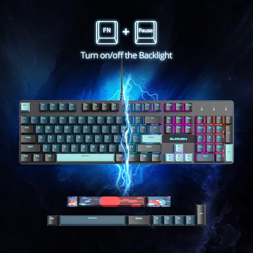 Image of surmen Full Size Creamy Keyboard with Number Pad, 104 Keys RGB Wired Mechanical Gaming Keyboard Backlit with PBT Keycaps Linear Red Switch for Laptop Desktop PC Gamers(104 Monster)