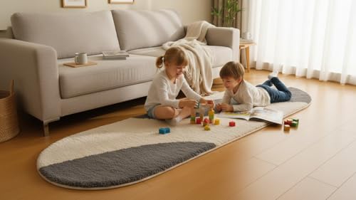 Image of Fluffy Silky Micro Fiber Polyster Carpet /Runner for Bedroom, Study Room, Playing Room, Guest Room ETC. 2x4 Feet, (Grey and Ivory New Laher)
