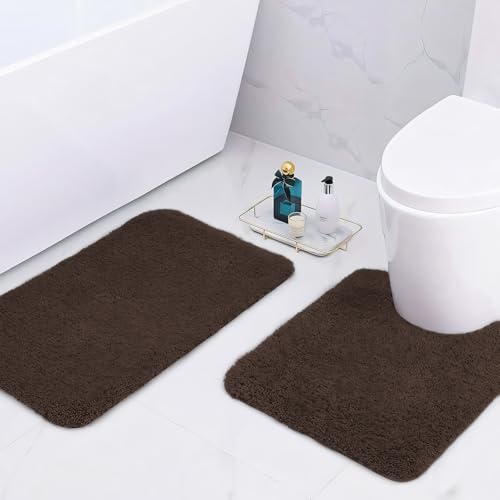 wyewye Mikrofaser-Badteppiche, 2 cm, super dick, super saugfähig, 50 x 80 cm und 50 x 50 cm, U-Form, Kaffee – Ansicht 1