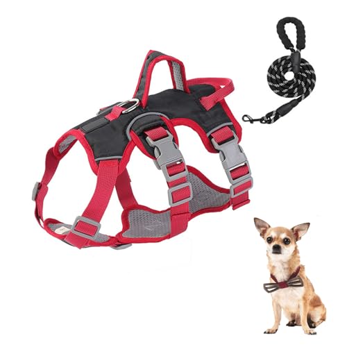 犬用ハーネス ソフトパッド入り リフトハンドルとリーシュクリップ付き 引っ張っても逃げられない 反射ベストハーネス 小型中型犬 猫用 調節可能,黒,M