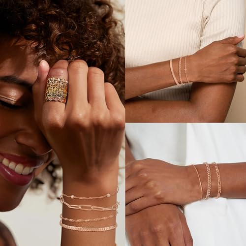 XIANNVXI Gold Bracelets Stack for Women Dainty Bracelets Thin Gold Bracelets Gold Chain Bracelet 10Pcs Paper Clip Bracelets Set Stackable Figaro Herringbone Paperclip Bracelet Pack for Womens4