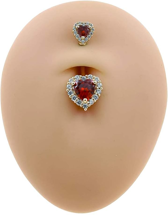 Excepro 14G(1.6mm) Double Heart Cubic Zirconia Navel Belly Button Ring 316L Stainless Steel Bar Piercing Jewelry - Image 5