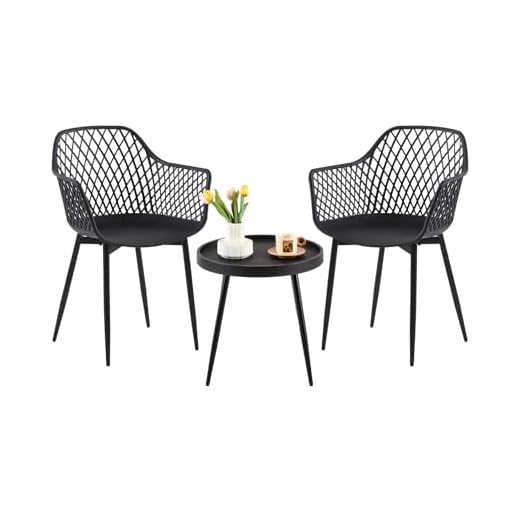 buybyroom Bistro Sets for 2 for Garden, Outdoor Table and Chairs Set 2, Garden Bistro Set, PP Plastic Chair Shells, Metal Chairs Legs. Chair can Bear a Weight of 120KG, Table can Bear 50KG, Black