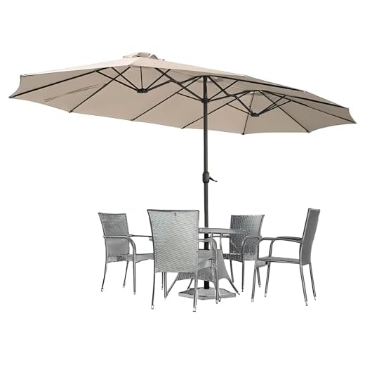 AECOJOY 15x9ft Large Patio Umbrella, Double-Sided Umbrella Outdoor Patio, Rectangle Market Table 177''x104'' Umbrellas with Crank Air Vents for Deck Pool Patio (1.9" Pole, Tan)