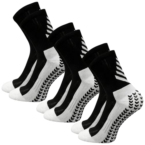 liuchanghe - liuchanghe 3 Paires Chaussette Antidérapante Foot, Chaussettes Antidérapantes Homme Femme, EU 39-46 Chaussette Sport pour entraînement Football Basketball Yoga Cyclisme (Noir)