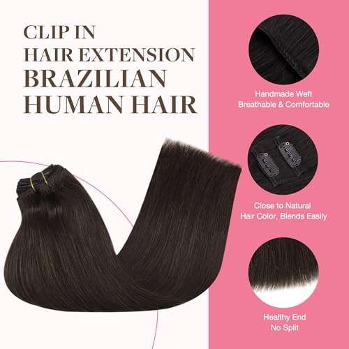 Image of GOO GOO Clip in Hair Extensions Real Human Hair Brown Remy Extensions